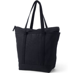 Large Solid Color 5 Pocket Zip Top Long Handle Canvas Tote Bag
