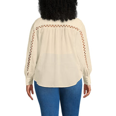 Women's Plus Size Voile Shirred Trim Insert Shirt