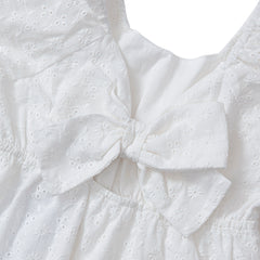 Girls Short Sleeve Eyelet Bow Dress