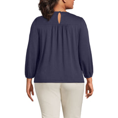 Women's Plus Size 3/4 Sleeve Eyelet Mix Flowy Top