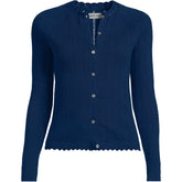 Women's Cotton Pointelle Satin Trim Cardigan Sweater