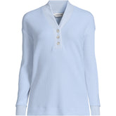 Women's Petite Long Sleeve Waffle Shawl Collar Henley