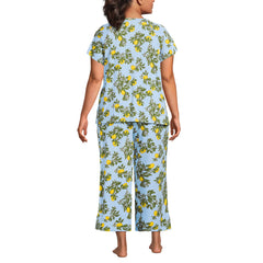 Women's Plus Size Cooling Pajama Set - Short Sleeve Top and Crop Pants