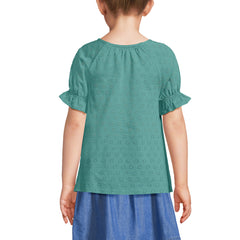 Girls Short Sleeve Eyelet Ruffle Sleeve Top