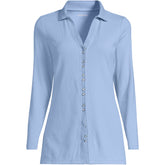 Women's Plus Size Long Sleeve Polished Rib Button Through Tunic Shirt