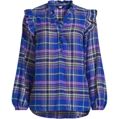 Women's Ruffle Front Flannel Popover Blouse