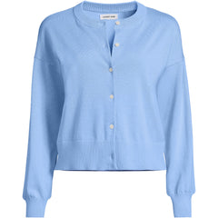 Women's Modern Length Fine Gauge Crew Neck Cardigan Sweater