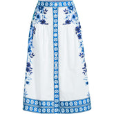 Women's Plus Size Poplin Border Print Midi Skirt - Set Bottom