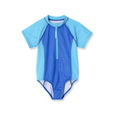 Girls Short Sleeve One Piece Half Zip Swimsuit