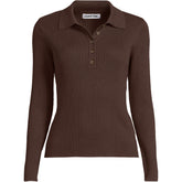 Women's Plus Size Cotton Ribbed Long Sleeve Polo Sweater