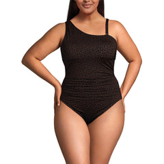 Women's Plus Size Shirred One Shoulder One Piece Swimsuit