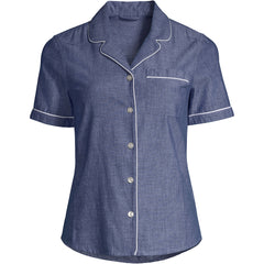 Women's Petite Short Sleeve Cotton Poplin Pajama Shirt