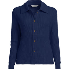Women's Petite Long Sleeve Waffle Collared Shacket