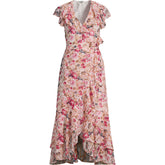 Women's Plus Size Chiffon Flutter Sleeve V-Neck Wrap Maxi Dress