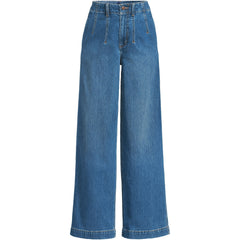 Women's Petite Soft Denim High Rise Wide Leg Top Stitch Trousers