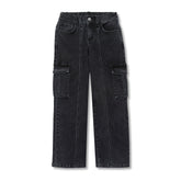 Girls Denim Cargo Wide Leg Jeans