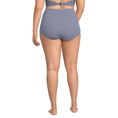 Women's Plus Size Tummy Control Gingham Tugless High Waisted Bikini Bottoms