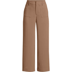 Women's Crepe High Rise Patch Pocket Wide Leg Crop Pants