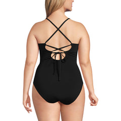 Women's Plus Size Lace Up One Piece Swimsuit