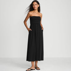 Women's Cupro Bandeau Maxi Dress with Removable Straps