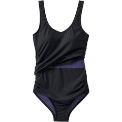 Women's Long Torso Chlorine Resistant V Neck One Piece Fauxkini Swimsuit