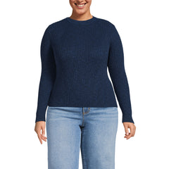 Women's Plus Size Cotton Blend Marl Ribbed Crew Neck Sweater