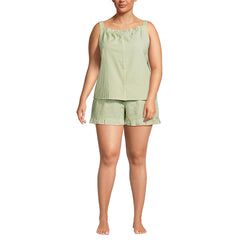 Women's Plus Size Seersucker 2 Piece Pajama Set - Tank and Shorts