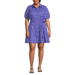 Women's Plus Size Elbow Sleeve Eyelet Knee Length Shirt Dress