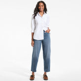 Women's Petite Starfish High Rise Knit Denim Barrel Leg Ankle Jeans