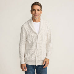 Men's Tall Long Sleeve Cotton Blend Cable Shawl Cardigan
