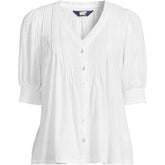 Women's Button Pintuck Puff Sleeve Top