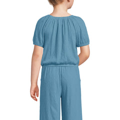 Girls Short Sleeve Knit Gauze Puff Sleeve Top