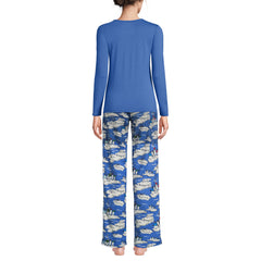 Women's Petite Pajama Gift Set - Knit Long Sleeve Top and Flannel Pants