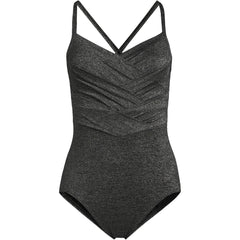 Women's Plus Size Slender Suit Shine Pleated Tummy Control Chlorine Resistant One Piece Swimsuit