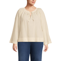 Women's Plus Size Voile Tie Neck Poet Blouse