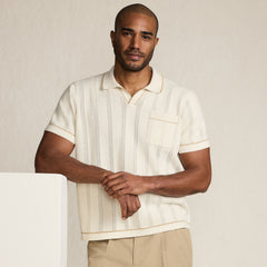 Men's Short Sleeve Textured Tipped Sweater Polo