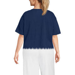 Women's Plus Size Short Sleeve Slub Jersey Eyelet T-Shirt