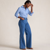 Women's Petite Soft Denim High Rise Wide Leg Braided Jeans