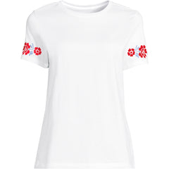Women's Plus Size Short Sleeve Supima Cotton Embroidered Crew Neck T Shirt