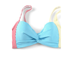Women's DD-Cup Chlorine Resistant Twist Underwire Bikini Top Swimsuit Adjustable Straps Seersucker