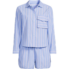 Women's Cotton Poplin 2 Piece Pajama Set - Long Sleeve Top and Shorts with Piping