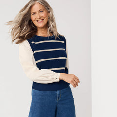Women's Drifter Shaker Button Shoulder Sweater Vest with Poplin Sleeves