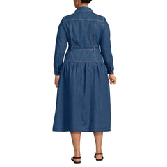 Women's Plus Size Denim Button Front Midi Shirt Dress