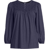 Women's 3/4 Sleeve Eyelet Mix Flowy Top