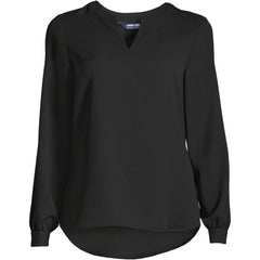 Women's Petite Shirred Long Sleeve Split Neck Blouse