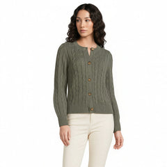 Women's Drifter Classic Cable Crew Neck Cardigan Sweater
