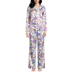 Women's Satin 2 Piece Pajama Set - Long Sleeve Top and Wide Leg Pants