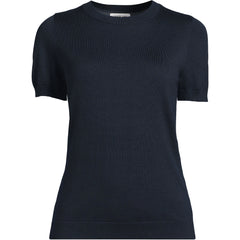 Women's Tall Cotton Modal Short Sleeve Jewel Neck Pullover Sweater