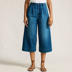 Women's Petite Denim Mid Rise Wide Leg Culotte Jeans