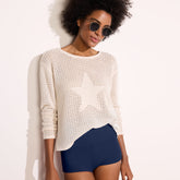 Women's Cotton Viscose Mesh Jacquard Crew Neck Sweater